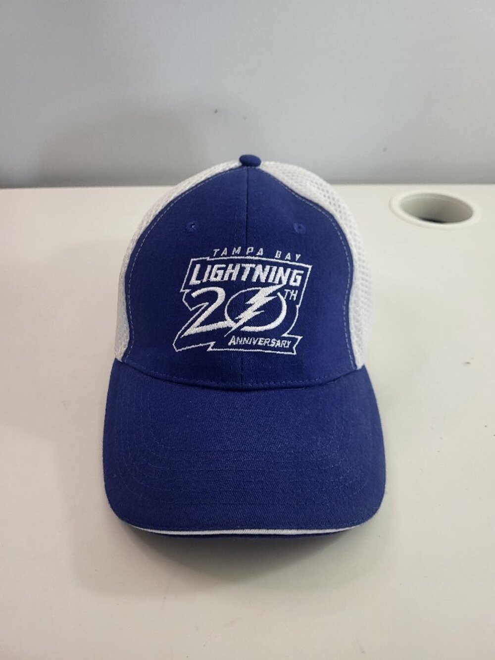 Tampa Bay Lightning 20th Anniversary Trucker Hat Cap Blue White Mesh Snapback OS